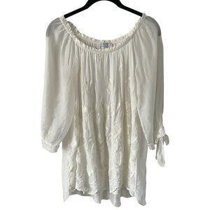 Women's Cream Peasant Blouse with Embroidered Detail